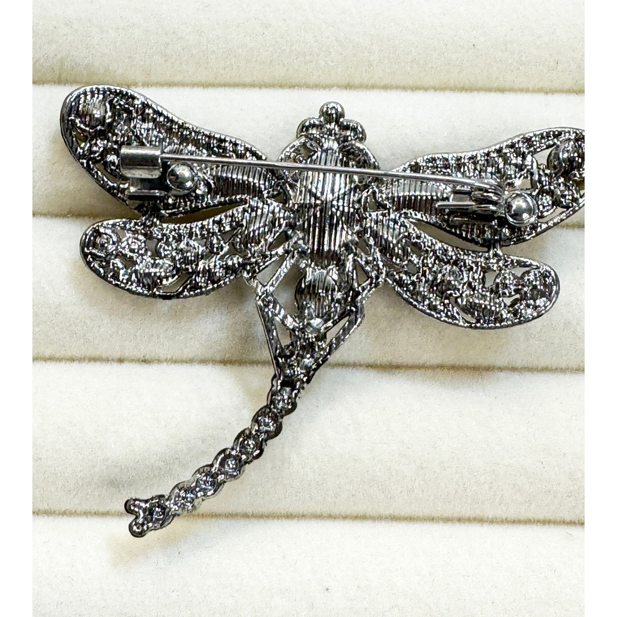 Black Rhinestone Dragonfly Brooch Pin Gunmetal Gray Crystal Insect 2" CP250