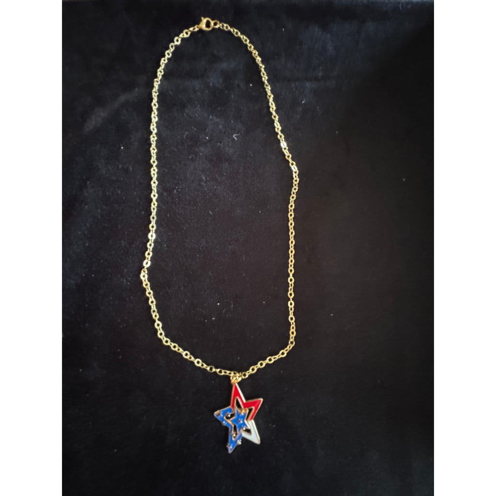 Americana Star Necklace Red White Blue Patriotic 20 inches N273