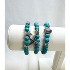Set of 3 Turquoise Stretch Bracelets Starfish Shell Beach Charm Boho  B103
