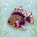 Purple Tropical Fish Brooch Pin Rhinestone Gold Tone Enamel Ocean Jewelry CP181