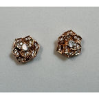 Rose Gold Rhinestone Flower Stud Earrings 1/2" Post Earrings Sparkly New  E304