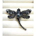 Black Rhinestone Dragonfly Brooch Pin Gunmetal Gray Crystal Insect 2" CP250
