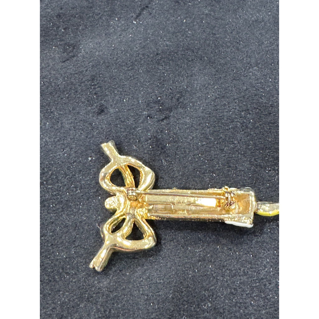 Vintage Enamel Christmas Candle Brooch Gold Tone Holly Pin 1″×1.75″  CP58