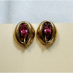 Vintage Gold Tone Pink Rhinestone Screw Back Earrings 5/8" Retro Jewelry E507