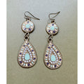 Vintage Enamel Teardrop Dangle Earrings Pastel Blue Pink Gold Boho 2.75" E506
