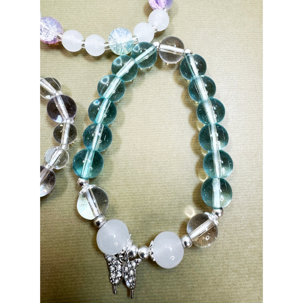 Set of 3 Stretch Bead Bracelets Butterfly Flower Star Charm Stack B120