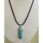 Turquoise Bullet Pendant Necklace 24" Black Cord Boho Western Gift N531