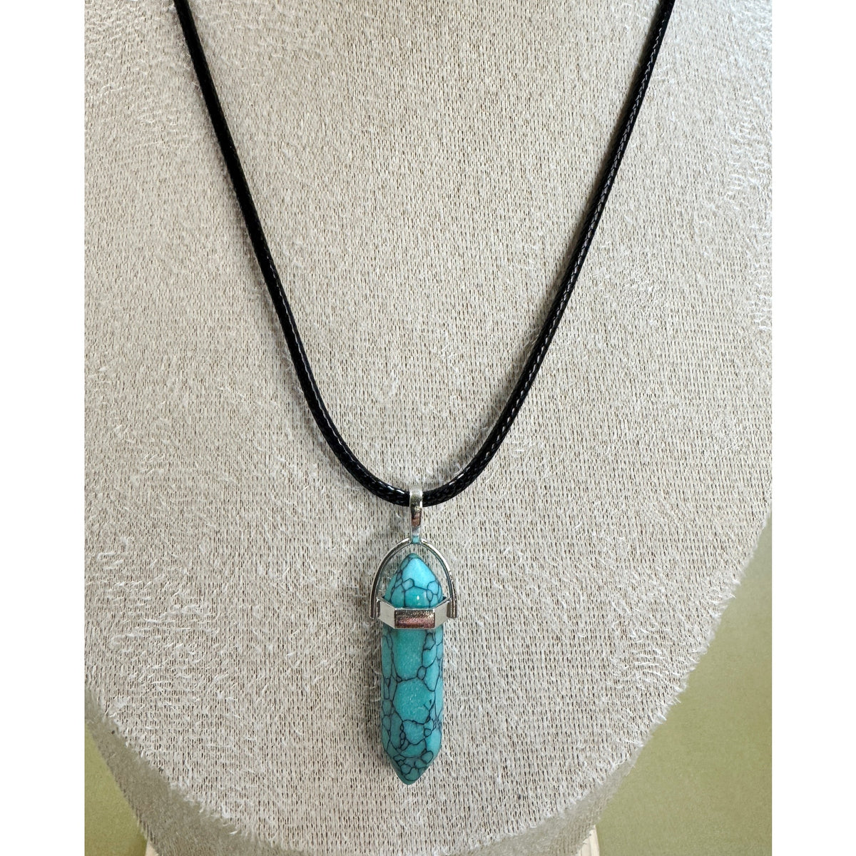 Turquoise Bullet Pendant Necklace 24" Black Cord Boho Western Gift N531