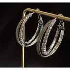 Vintage 1.25" Silver Tone and Rhinestone Double Hoop Earrings E108
