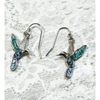 Silver Tone Turquoise Hummingbird Drop Earrings 2 Inch Dangle Bird E295