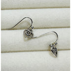 Tiny Silver Heart Dangle Hook Earrings Swirl Open Heart 3/4 Inch Minimalist E482