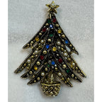 Vintage Christmas Tree Brooch Pin Rhinestones Pearls Holiday Jewelry 2.5" CP179