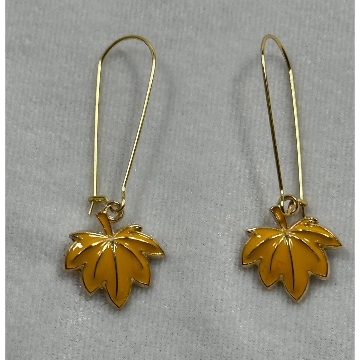 Yellow Maple Leaf Earrings Autumn Fall Dangle Earrings Gold Tone E280