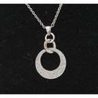 Vintage Silver Tone Necklace with a Sparkly Clear Rhinestone Circle Pendant N62