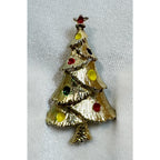 Vintage Christmas Tree Brooch Pin Gold Tone Enamel Holiday Jewelry 2 Inch CP191