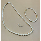 Faux Pearl Jewelry Set Necklace Bracelet Earrings Bridal Wedding Off White N359
