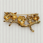 Colorful Owl Brooch Pin 5 Owls on Branch Rhinestone Gold Tone Jewelry CP167