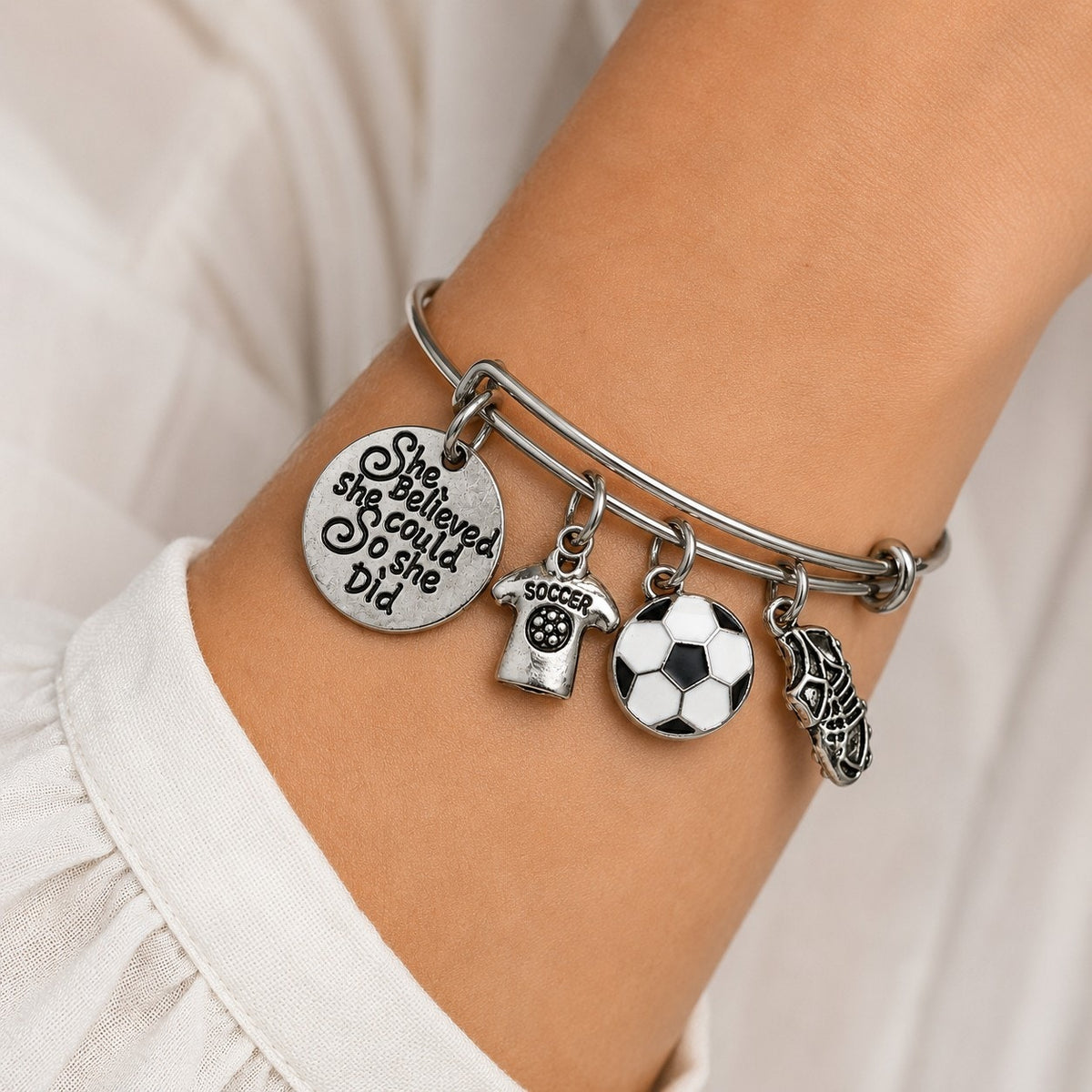 Soccer Charm Bracelet She Believed She Could Silver Tone Sports Gift B158