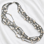 Vintage Multi Strand Faux Pearl Necklace Silver Gray Statement Jewelry N642
