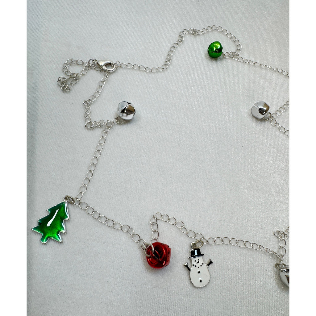 New Christmas Holiday Charm Necklace 36" Long Santa Snowman Bells Tree N143
