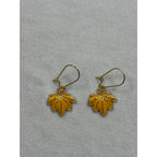 Yellow Maple Leaf Earrings Autumn Fall Dangle Earrings Gold Tone E282