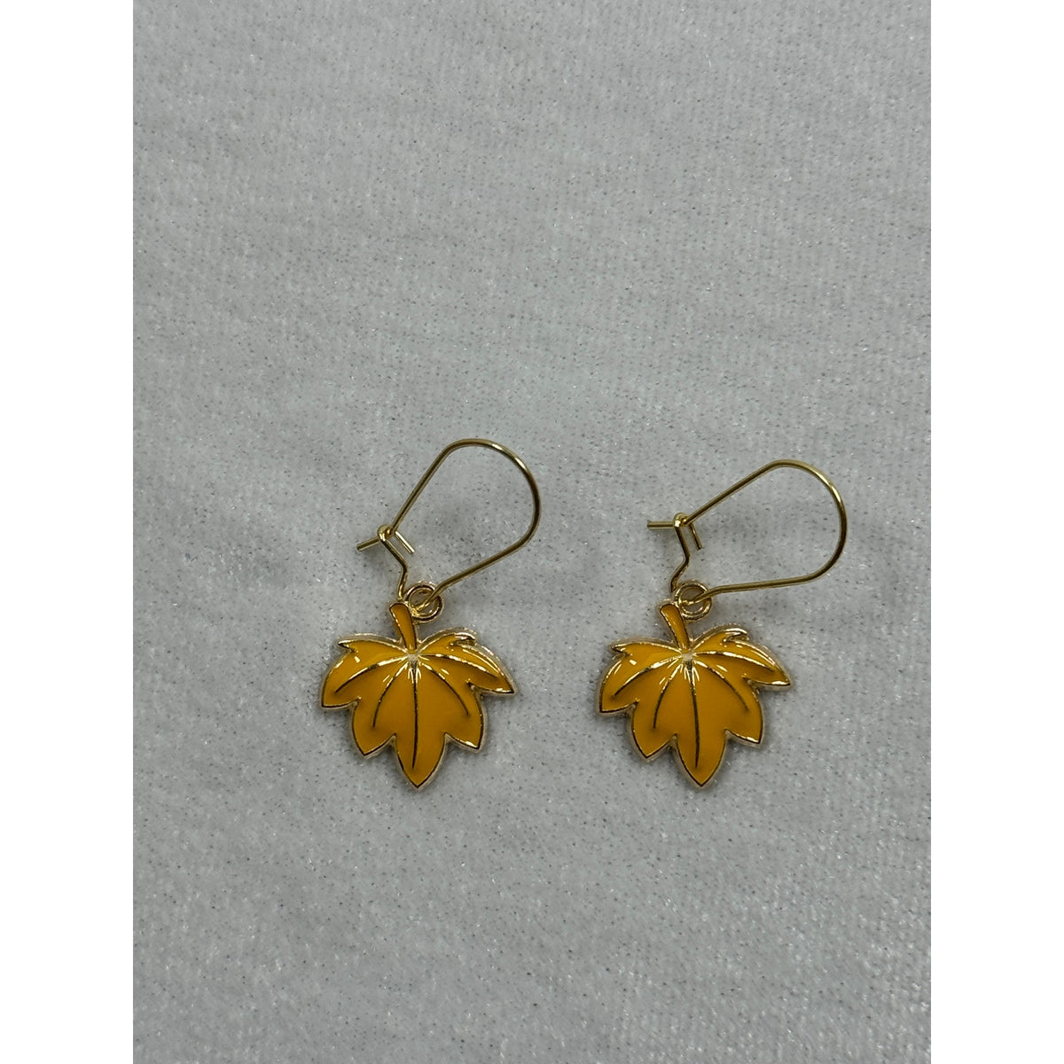 Yellow Maple Leaf Earrings Autumn Fall Dangle Earrings Gold Tone E282