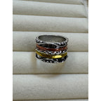 Size 7 Boho Wide Band Ring Silver Gold Copper Textured Statement Ring 1/2" B006