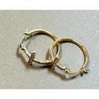 Rhinestone Cross Hoop Earrings Silver Tone Christian Faith 3/4" New E300