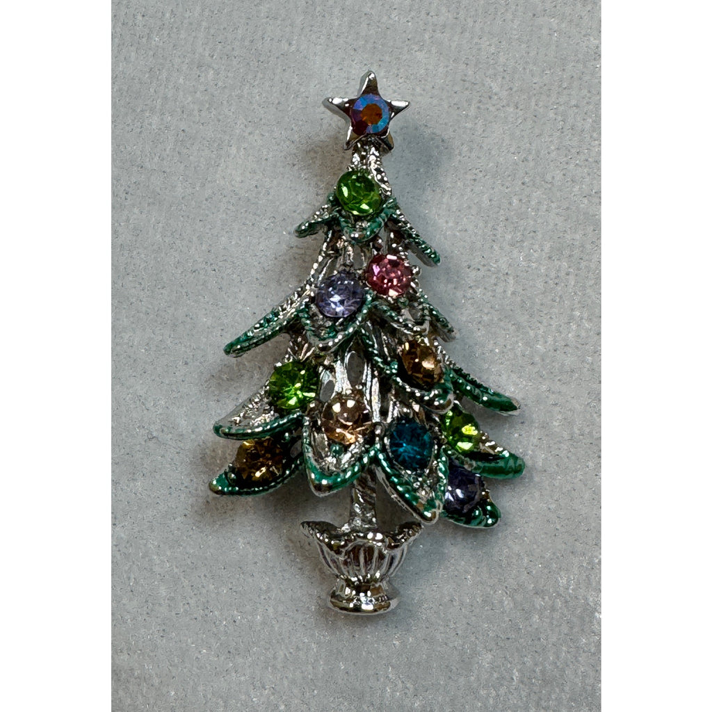 New Multicolor Rhinestone Christmas Tree Brooch Pin Holiday Jewelry 1.75" CP161
