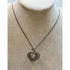 Vintage Double Heart Rhinestone Pendant Necklace Silver Tone 20" Chain N453