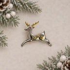 Vintage Hallmark HMK CDS Reindeer Brooch Silver Gold Tone Christmas Pin CP266