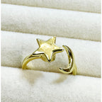 Gold Star Moon Adjustable Ring Celestial Open Band Minimalist New R009