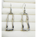 Silver Tone Open Rectangle Dangle Earrings Geometric 2.25" Long Modern E809