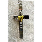 Silver Cross Necklace Gold Heart Accent Christian Faith 18-20" Chain 1.5" N360