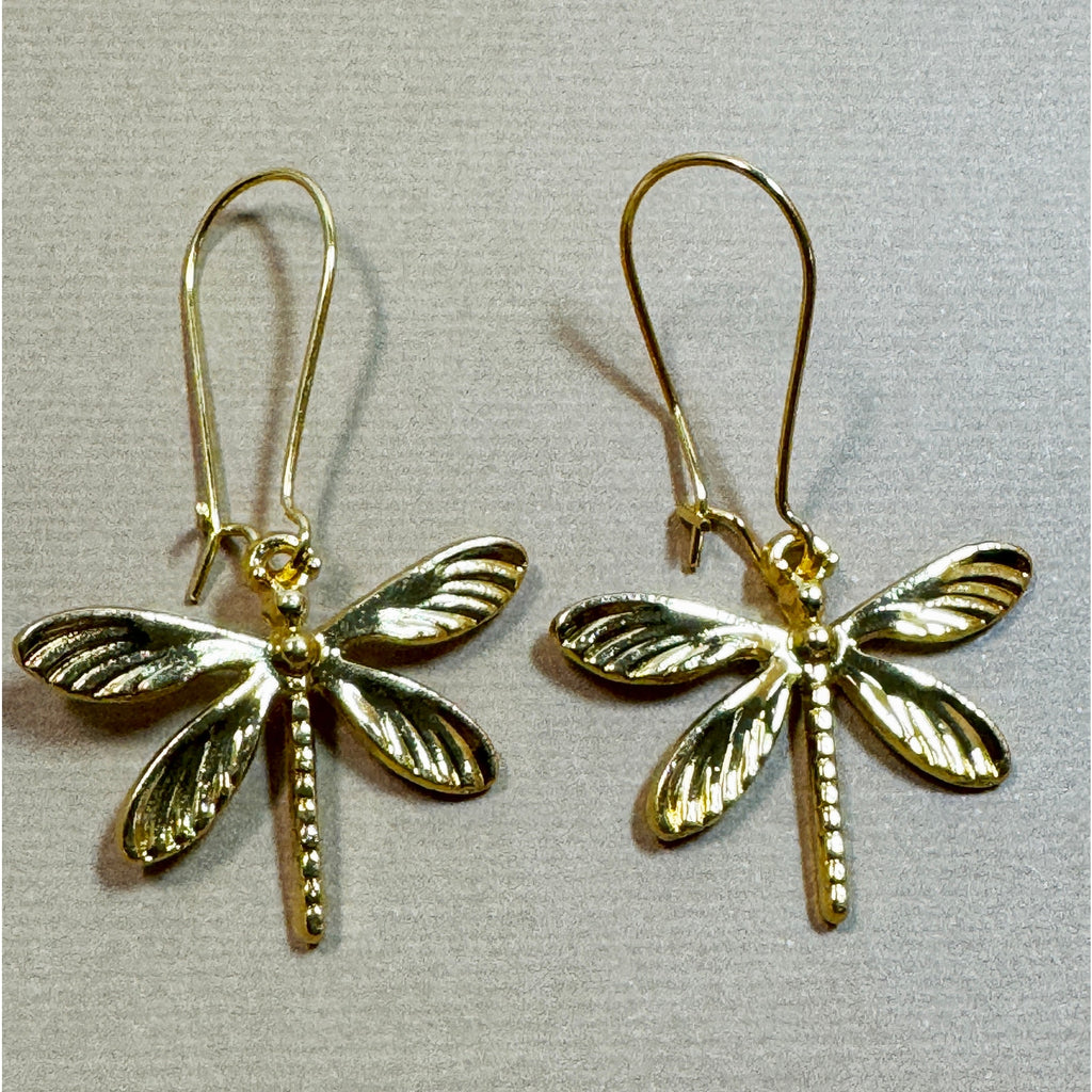 Gold Firefly Dangle Earrings Dragonfly Insect Drop Earrings 1.75"