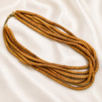 24 Inch Multi Strand Wooden Bead Necklace Brown Boho Statement N648
