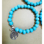 Set of 3 Turquoise Beaded Stretch Bracelets Tree of Life Owl Charm Boho  B105