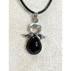 Black Angel Necklace Silver Tone Pendant W/ Stones on a 24" Black Cord 1.5" N546