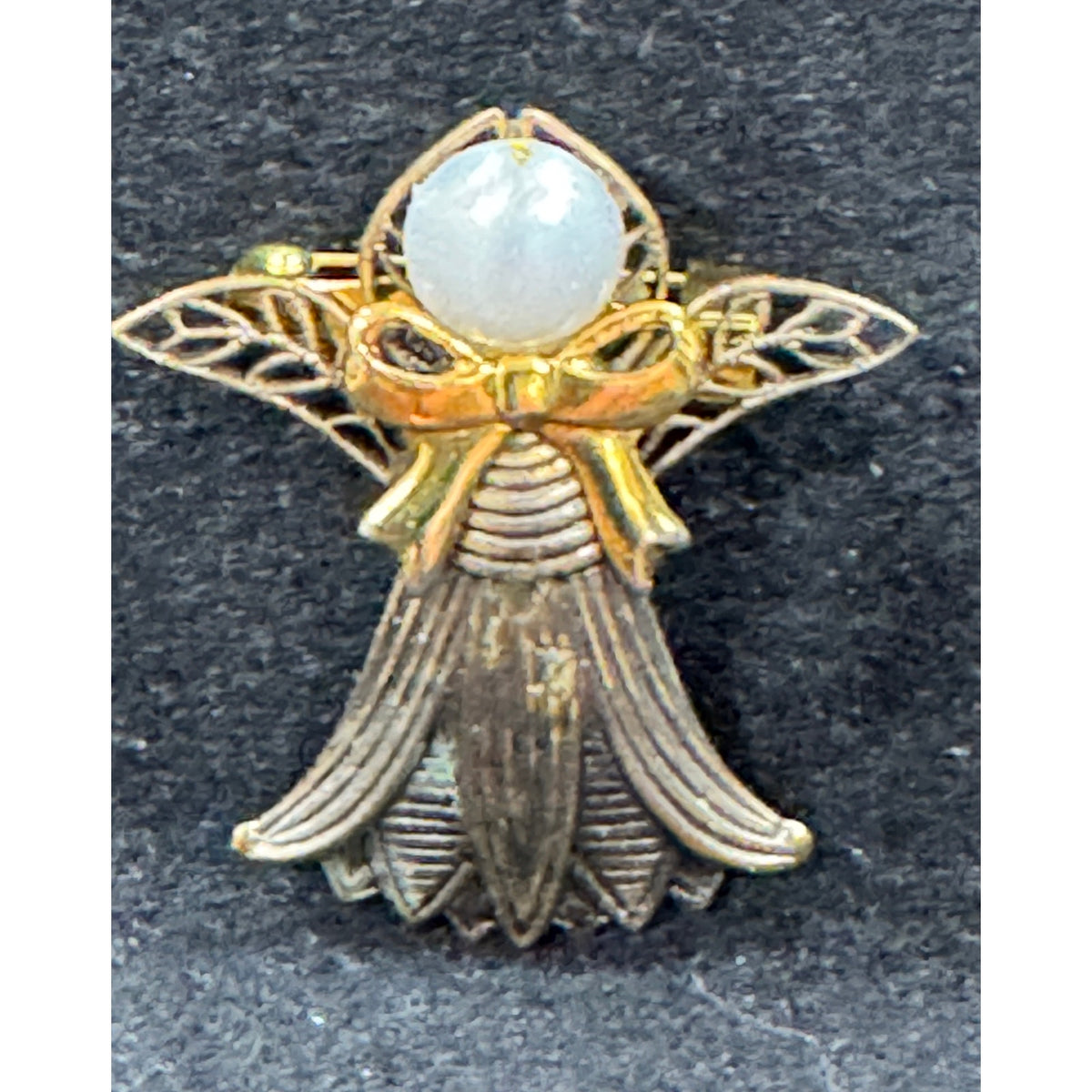 Vintage Angel Brooch with Filigree Wings & Frosted Bead Head CP52