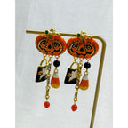 Halloween Jack O' Lantern Pumpkin Candy Corn Dangle Post Earrings 2.5" New E471