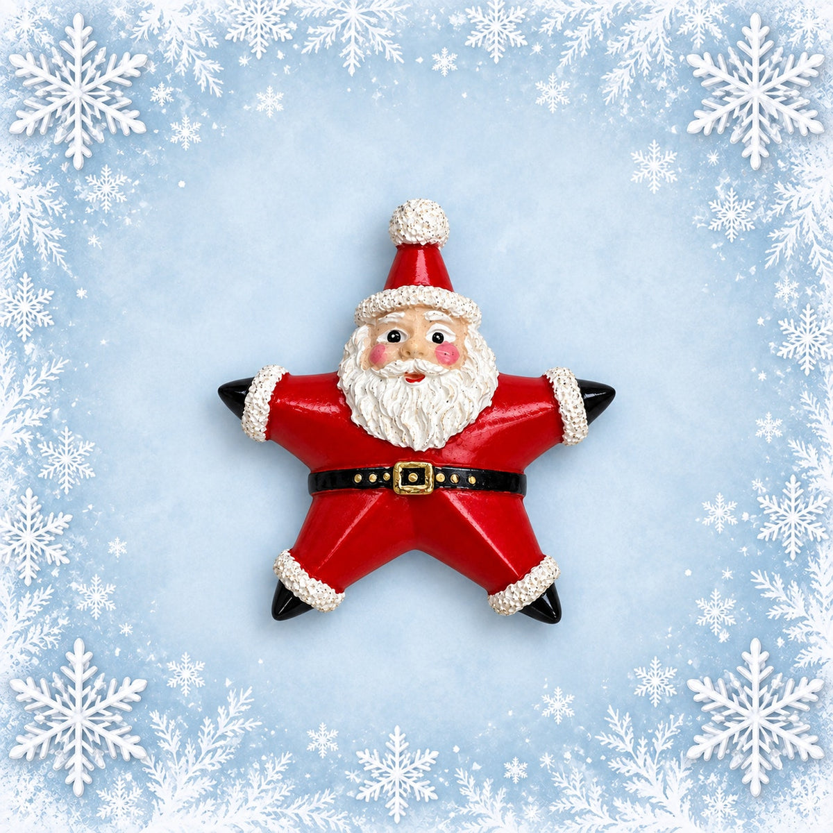 Santa Star Christmas Brooch Red White Resin Holiday Pin 2.25 Inch Vintage CP177