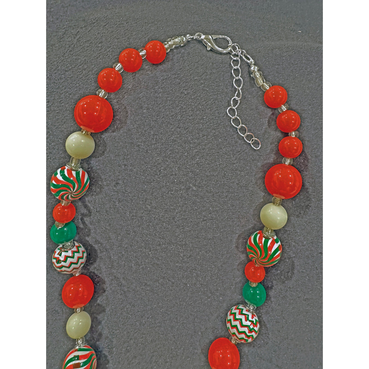 Whimsical Candy Cane & Peppermint Swirl Beaded Christmas Necklace N110