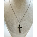 Silver Cross Necklace Gold Heart Accent Christian Faith 18-20" Chain 1.5" N360