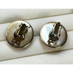 Vintage Red Enamel Gold Leaf Clip On Earrings Round 3/4" Retro Costume E605