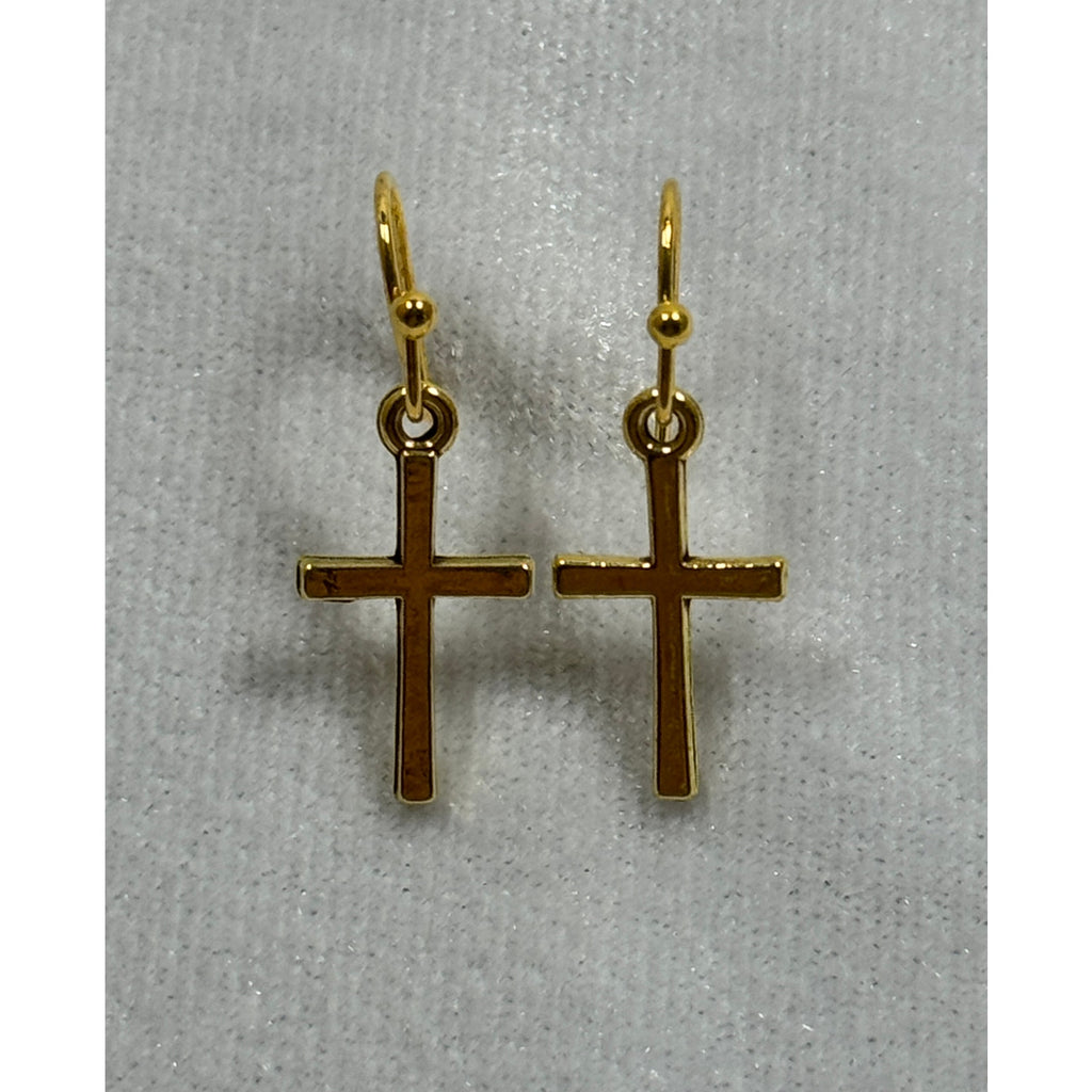 Gold Tone Cross Dangle Earrings Christian Faith Jewelry 3/4 Inch E284