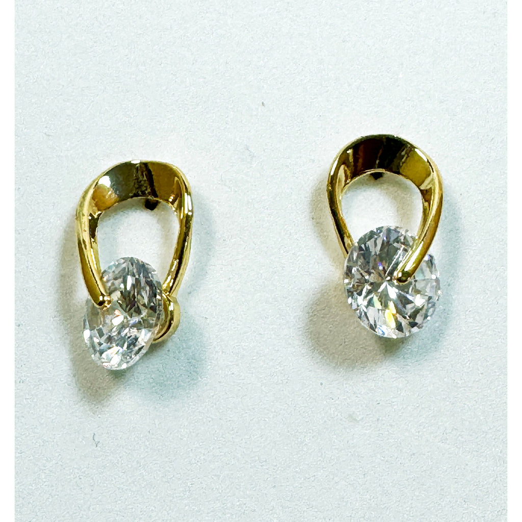 Gold Tone CZ Post Earrings Oval Cubic Zirconia Studs 5/8 x 3/8 Inch E294