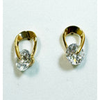 Gold Tone CZ Post Earrings Oval Cubic Zirconia Studs 5/8 x 3/8 Inch E294