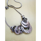 Vintage Silver Tone Statement Necklace 36" Long Multi Ring Pendant N413