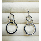 Silver Hammered Circle Drop Earrings Dangle Minimalist 1 Inch New B808
