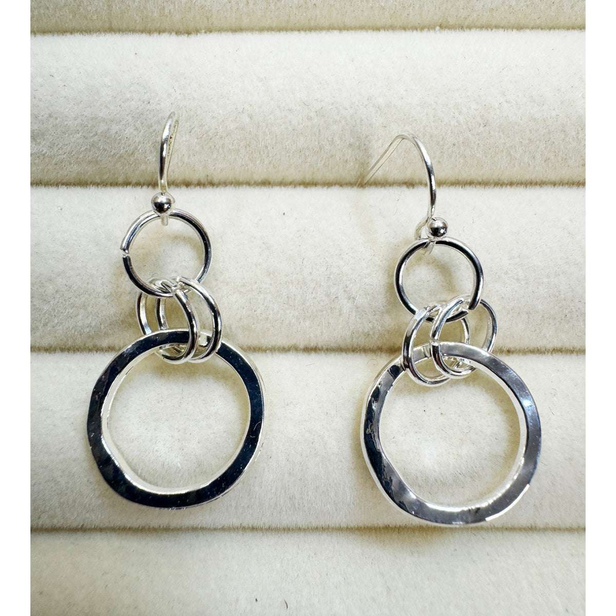 Silver Hammered Circle Drop Earrings Dangle Minimalist 1 Inch New B808